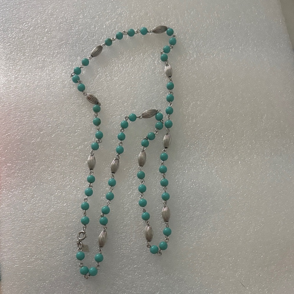 Sarah Coventry Turquoise color Beaded Necklace with Silver Accents